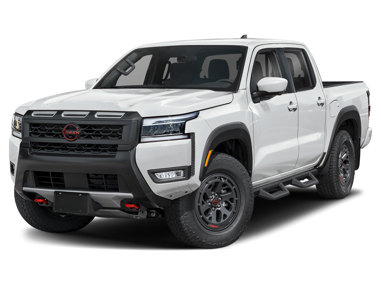 2025 Nissan Frontier PRO-4X in Glacier White — front three-quarter view
